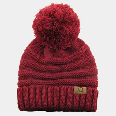 Fashnzfab Cable Knit Ribbed Chunk Pom Pom Beanie Hat In Red
