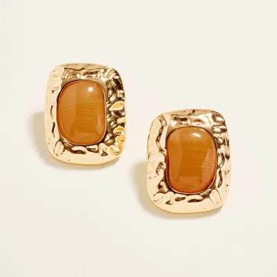 Fashnzfab Cabochon Accent Plate Earrings In Sand