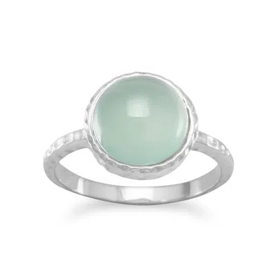 Fashnzfab Cabochon Sea Green Chalcedony Ring In White