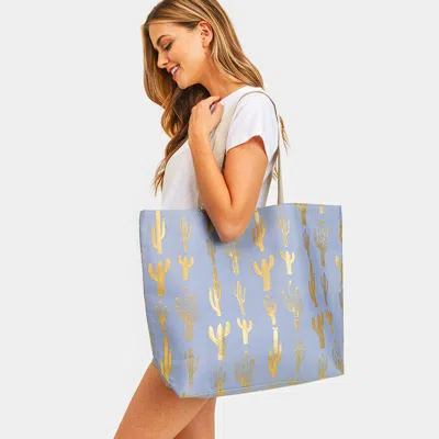 Fashnzfab Cactus Foil Beach Bag In Blue