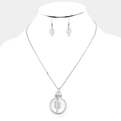 Fashnzfab Cactus Metal Open Circle Pendant Necklace In Multi
