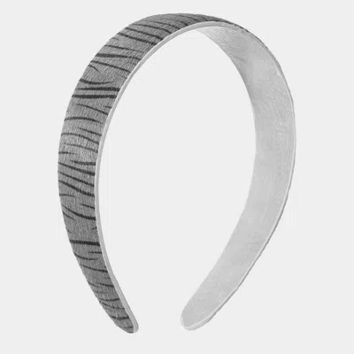 Fashnzfab Calf Genuine Leather Zebra Print Headband In Gray