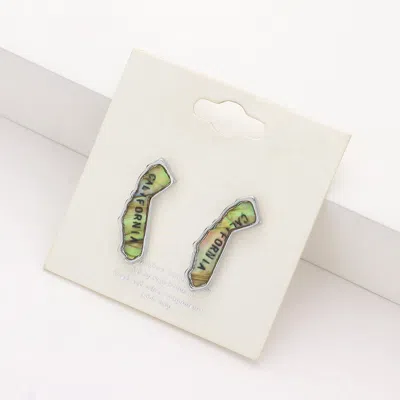Fashnzfab California State Map Abalone Stud Earrings In Green