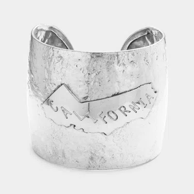 Fashnzfab California State Map Hammered Wide Metal Cuff Bracelet Silver