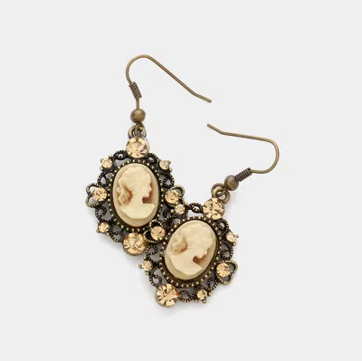 Fashnzfab Cameo Accented Stone Embellished Dangle Earrings - Brown