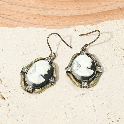 Fashnzfab Cameo Accented Stone Embellished Dangle Earrings - Gold Burnished, White