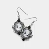 Fashnzfab Cameo Accented Stone Embellished Dangle Earrings In Gray
