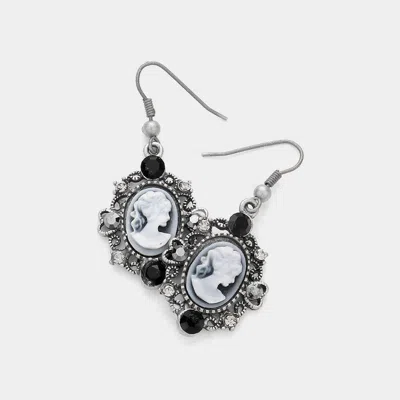 Fashnzfab Cameo Accented Stone Embellished Dangle Earrings In Gray