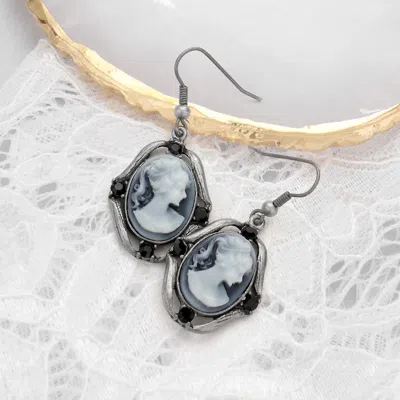 Fashnzfab Cameo Accented Stone Embellished Dangle Earrings - Gray In Silver