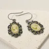 Fashnzfab Cameo Accented Stone Embellished Dangle Earrings In Green