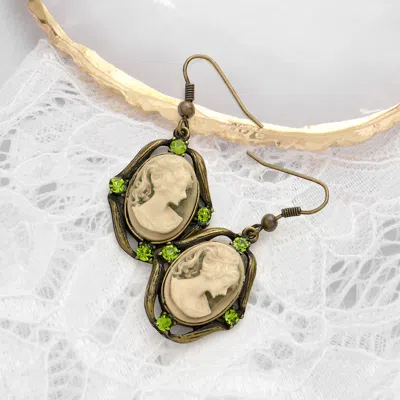 Fashnzfab Cameo Accented Stone Embellished Dangle Earrings In Multi