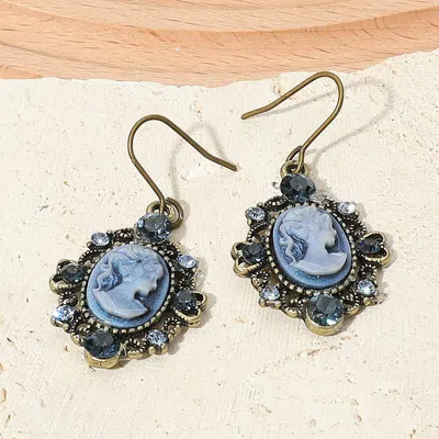 Fashnzfab Cameo Accented Stone Embellished Dangle Earrings In Multi