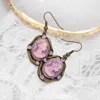 Fashnzfab Cameo Accented Stone Embellished Dangle Earrings In Purple