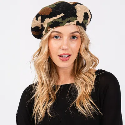 Fashnzfab Camo Knit Beret Hat In Gold