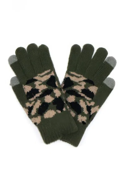 Fashnzfab Camo Knit Smart Touch Gloves In Green