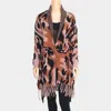 Fashnzfab Camo Pattern Fringe Poncho In Multi