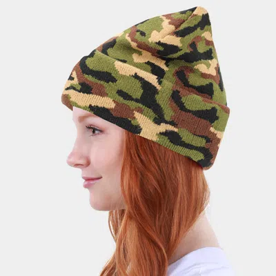 Fashnzfab Camouflage Patterned Soft Basic Beanie Hat In Green