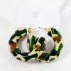 Fashnzfab Camouflage Printed Wood Thick Hoop Earrings - Green In Multi