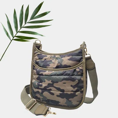 Fashnzfab Camouflage Quilted Shiny Puffer Mini Crossbody Bag In Green
