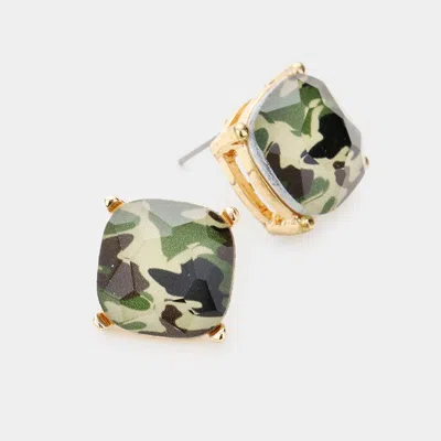Fashnzfab Camouflage Square Stone Stud Earrings In Green