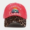 Fashnzfab Camping Queen Message Leopard Vintage Baseball Cap In Pink