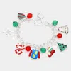 Fashnzfab Candy Cane Christmas Tree Heart Jingle Bell Charm Station Toggle Bracelet Multi In Multi