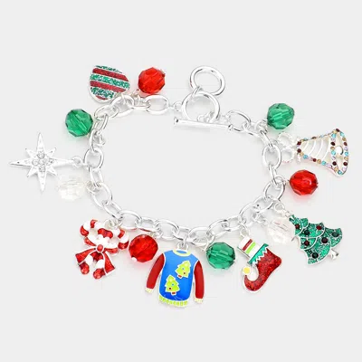 Fashnzfab Candy Cane Christmas Tree Heart Jingle Bell Charm Station Toggle Bracelet Multi