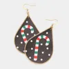 Fashnzfab Candy Cane Print Faux Leather Teardrop Earrings In Black