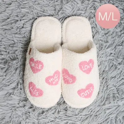 Fashnzfab Candy Heart Embroidered Soft Home Indoor Floor Slippers Pink M/l