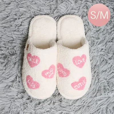 Fashnzfab Candy Heart Embroidered Soft Home Indoor Floor Slippers Pink S/m
