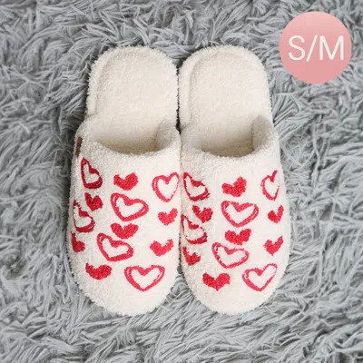 Fashnzfab Candy Heart Embroidered Soft Home Indoor Floor Slippers Red S/m