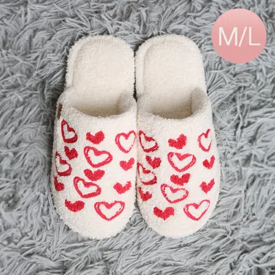 Fashnzfab Candy Heart Embroidered Soft Home Indoor Floor Slippers - Red In White