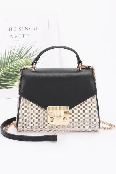Fashnzfab Canvas Top Handle Flap Bag In Black