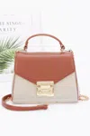 Fashnzfab Canvas Top Handle Flap Bag In Brown