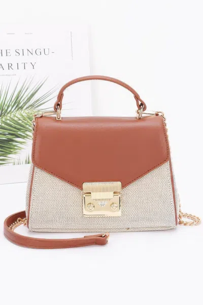 Fashnzfab Canvas Top Handle Flap Bag In Brown