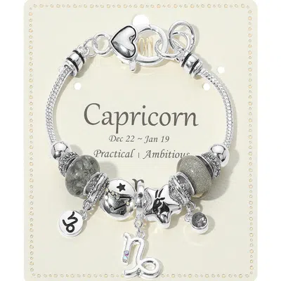 Fashnzfab Carpicorn - Horoscope Symbol Zodiac Charm Beaded Bracelet Silver