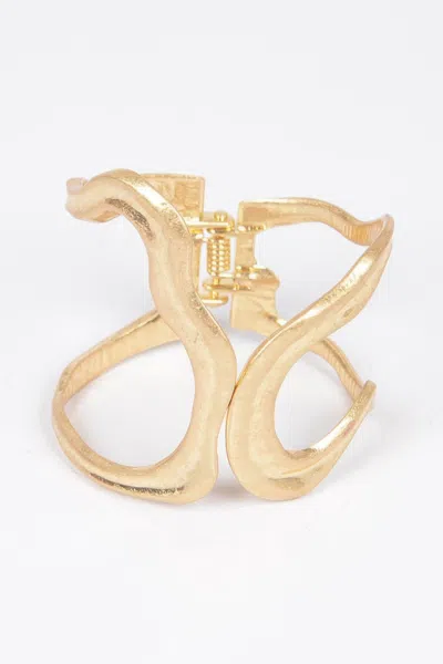 Fashnzfab Cast Metal Spring Hinge Cuff In Gold