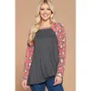Fashnzfab Casual French Terry Side Twist Top With Animal Print Long Sleeves In Multi