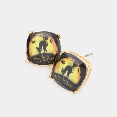 Fashnzfab Cat Cushion Square Stud Earrings In Black