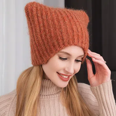 Fashnzfab Cat Knit Beanie Hat In Pink
