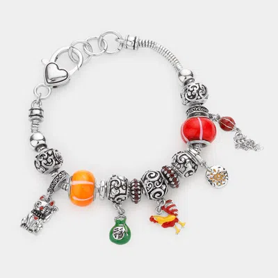 Fashnzfab Cat Lucky Bag Rooster Sun Chain Charm Multi Bead Bracelet