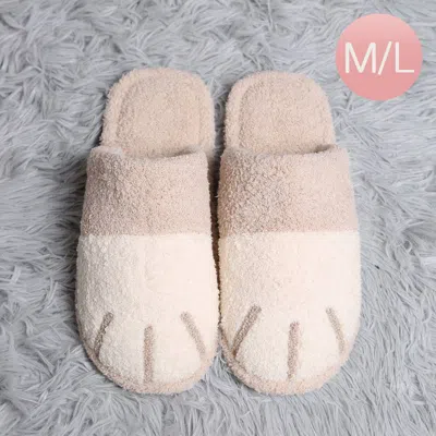 Fashnzfab Cat Paw Soft Home Indoor Floor Slippers Beige M/l