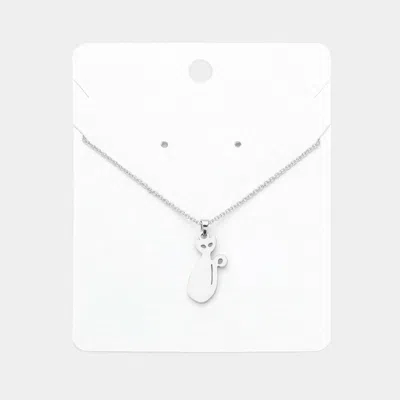Fashnzfab Cat Plate Pendant Necklace In Metallic