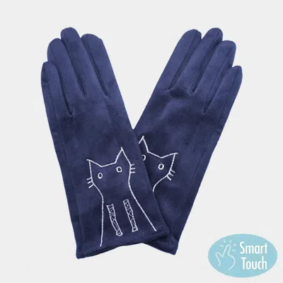 Fashnzfab Cat Pointed Faux Suede Smart Touch Gloves In Blue