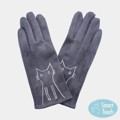 Fashnzfab Cat Pointed Faux Suede Smart Touch Gloves In Blue