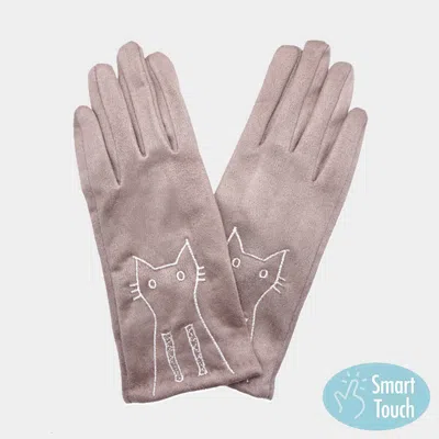 Fashnzfab Cat Pointed Faux Suede Smart Touch Gloves In Neutral