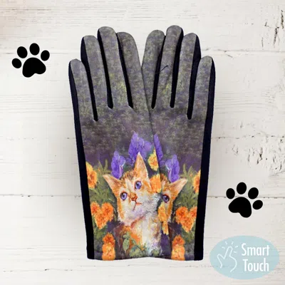 Fashnzfab Cat Printed Smart Touch Gloves In Multi