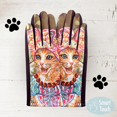 Fashnzfab Cat Printed Smart Touch Gloves In Multi