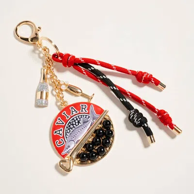 Fashnzfab Caviar Sardine Champagne Glass Charm Knotted Rope Drop Bag Charm Keychain In Gold