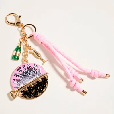 Fashnzfab Caviar Sardine Champagne Glass Charm Knotted Rope Drop Bag Charm Keychain In Multi
